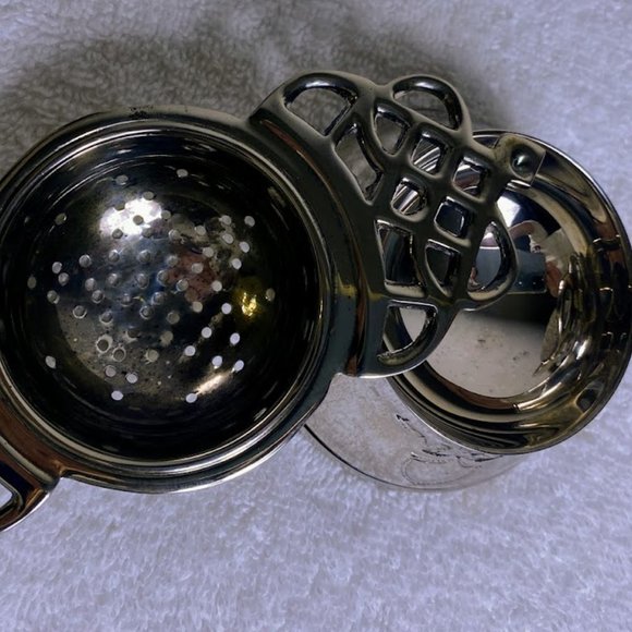 Antique English Silver Tea Strainer with Rest (2 piece) - Picture 6 of 9